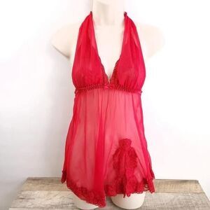 Vintage Red Lace Halter Baby Doll by Frederick's of Hollywood